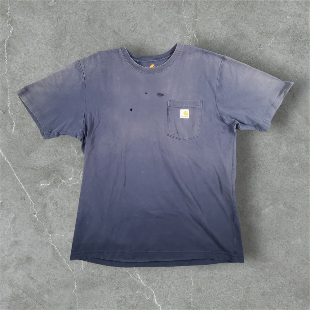 Carhartt Pocket T-Shirt Mens Large Navy Distressed Sun Faded K87 Workwear
